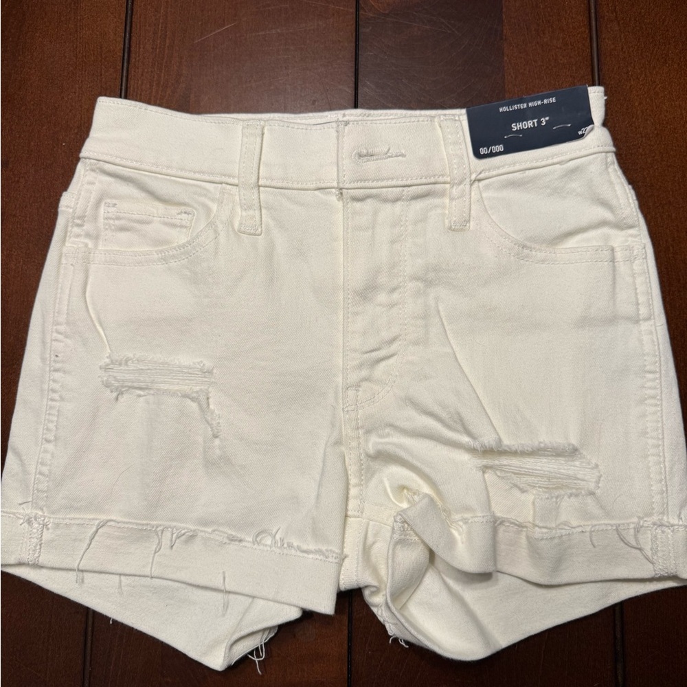 Hollister White Distressed Denim Shorts